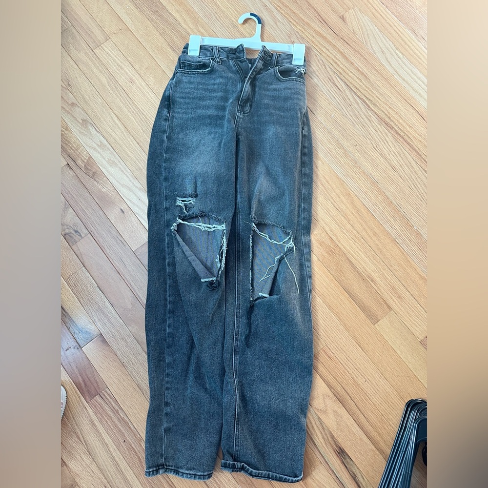 Pacsun black washed high-waisted wide leg distressed jeans. Size 23 waist.